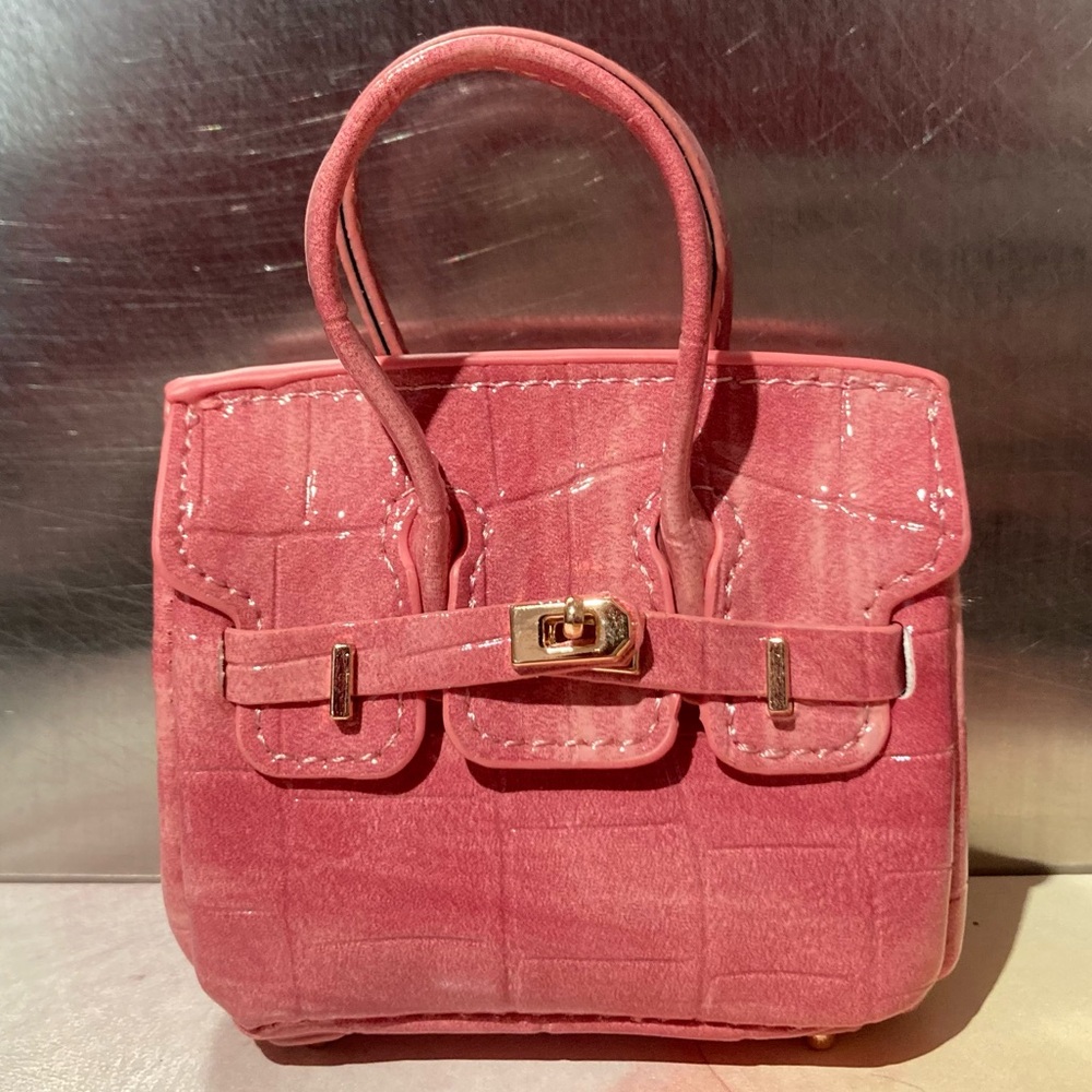 🐊👜Handmade Mini Dust Pink Faux-Crocodile Birkin AirPods Tote Bag Charm Miniature